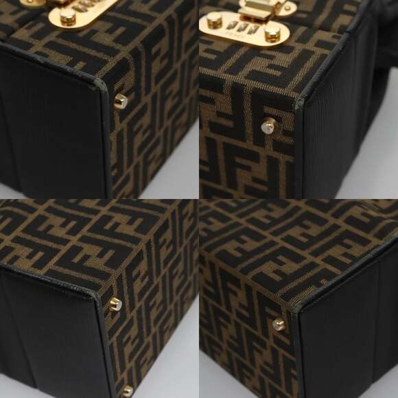 FENDI Zucca Canvas Hand Bag Brown Black Gold - Picture 10 of 14